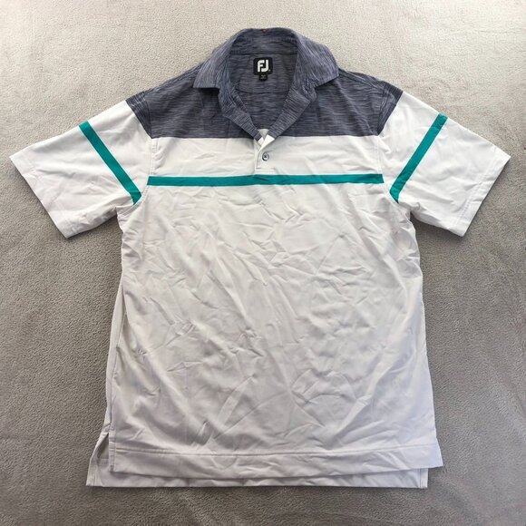 FootJoy Mens Polo Shirt Medium Colorblock White Colorblock Short Sleeve Casual - Picture 12 of 13